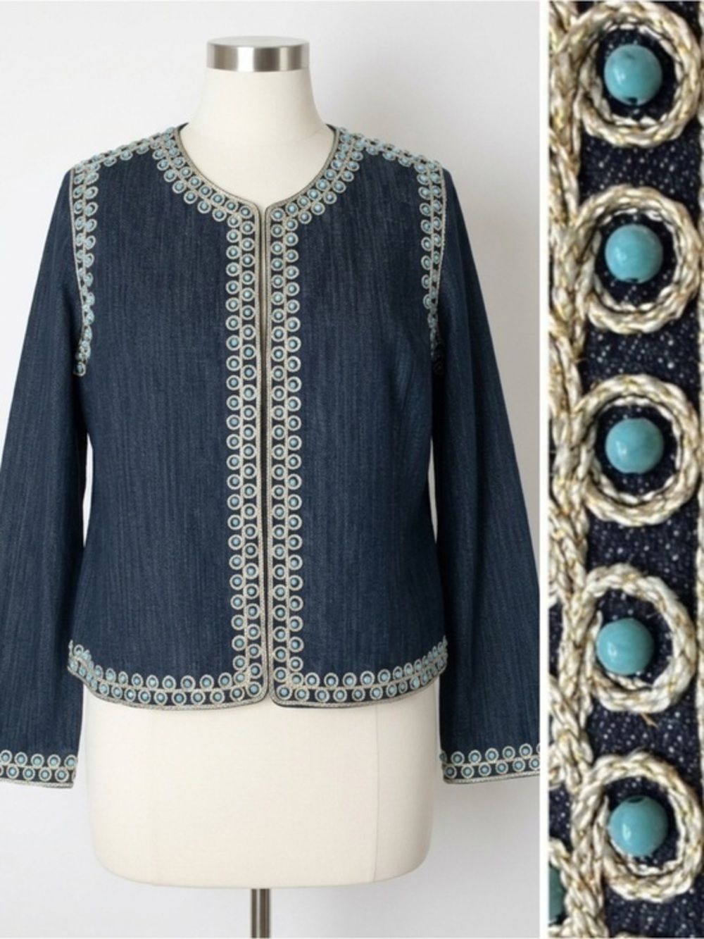 Victor Costa Denim Statement Jacket Embroidered Beaded Size Large